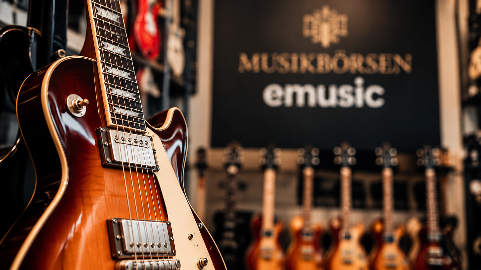 Närbild av en elgitarr i Musikbörsen och emusics butik