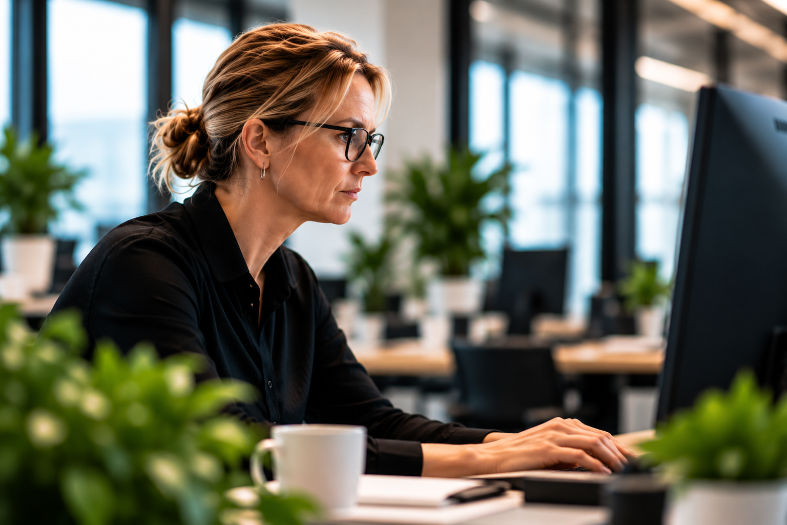 Medarbetare som granskar ett system på sin datorskärm