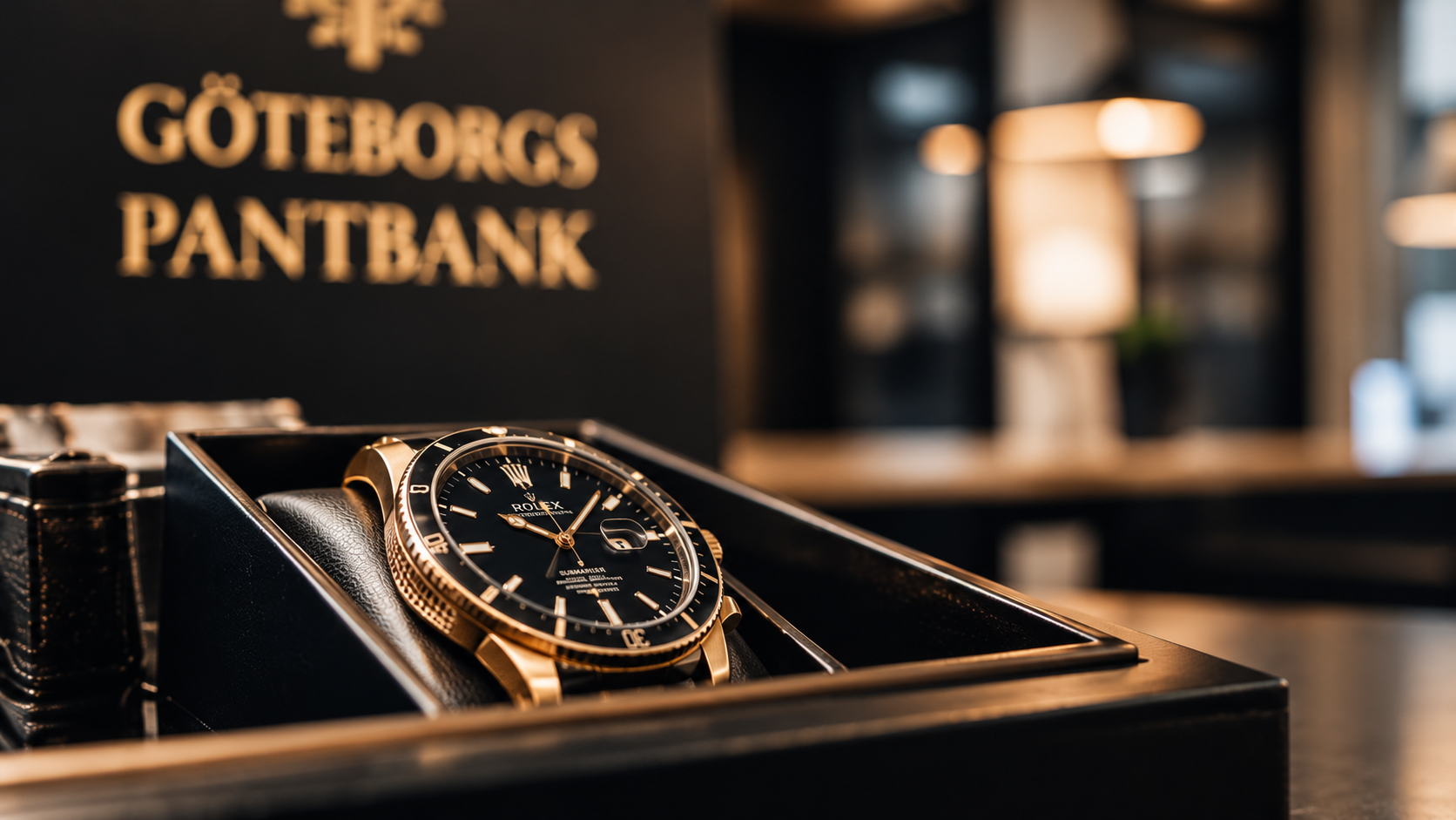 Guldklocka i en monter hos Göteborgs Pantbank